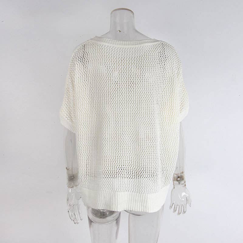 Boho Summer Chic Flower Crochet Hollow Knit Top