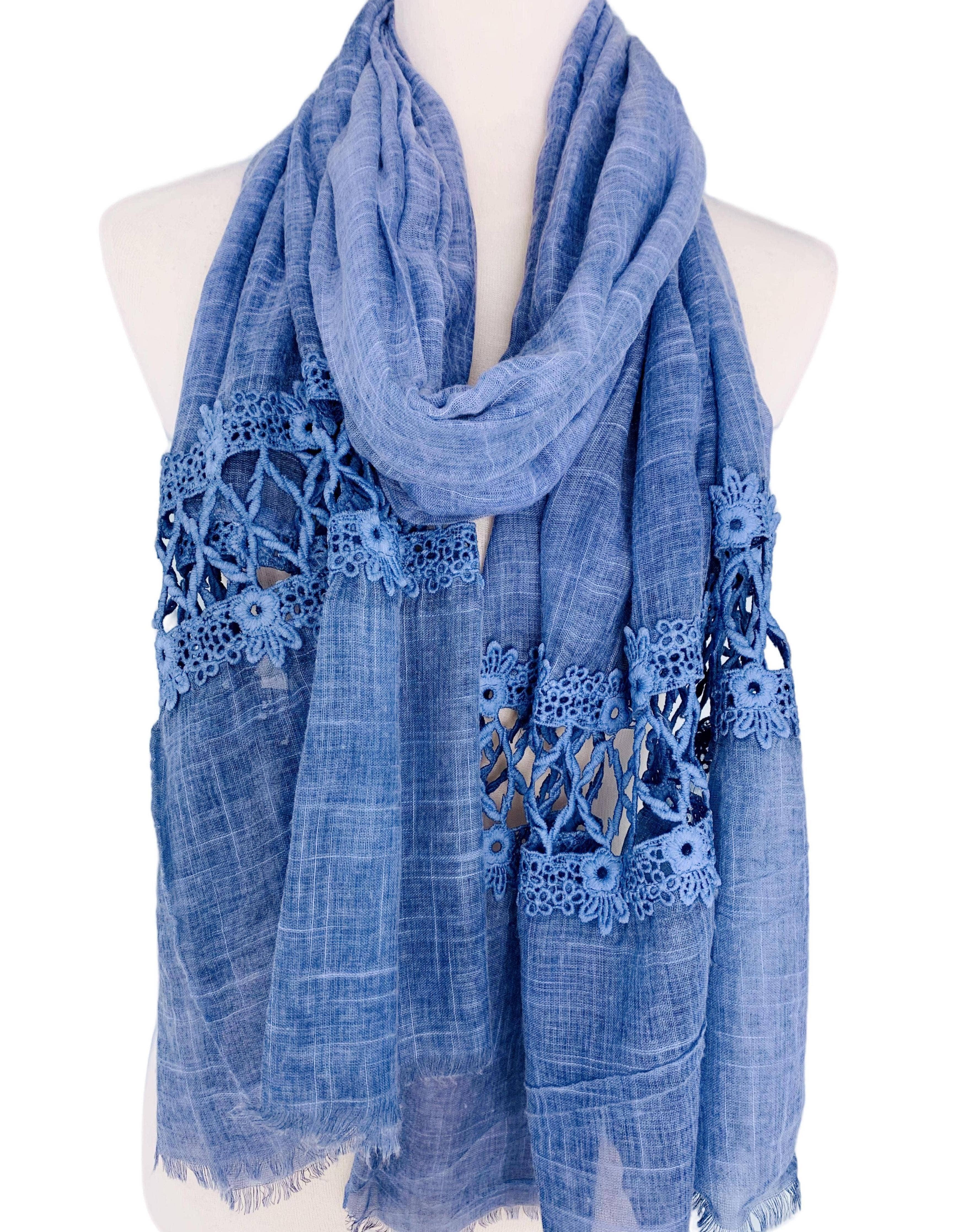 JC020201 Stonewash Lace-Detailed Solid Scarf