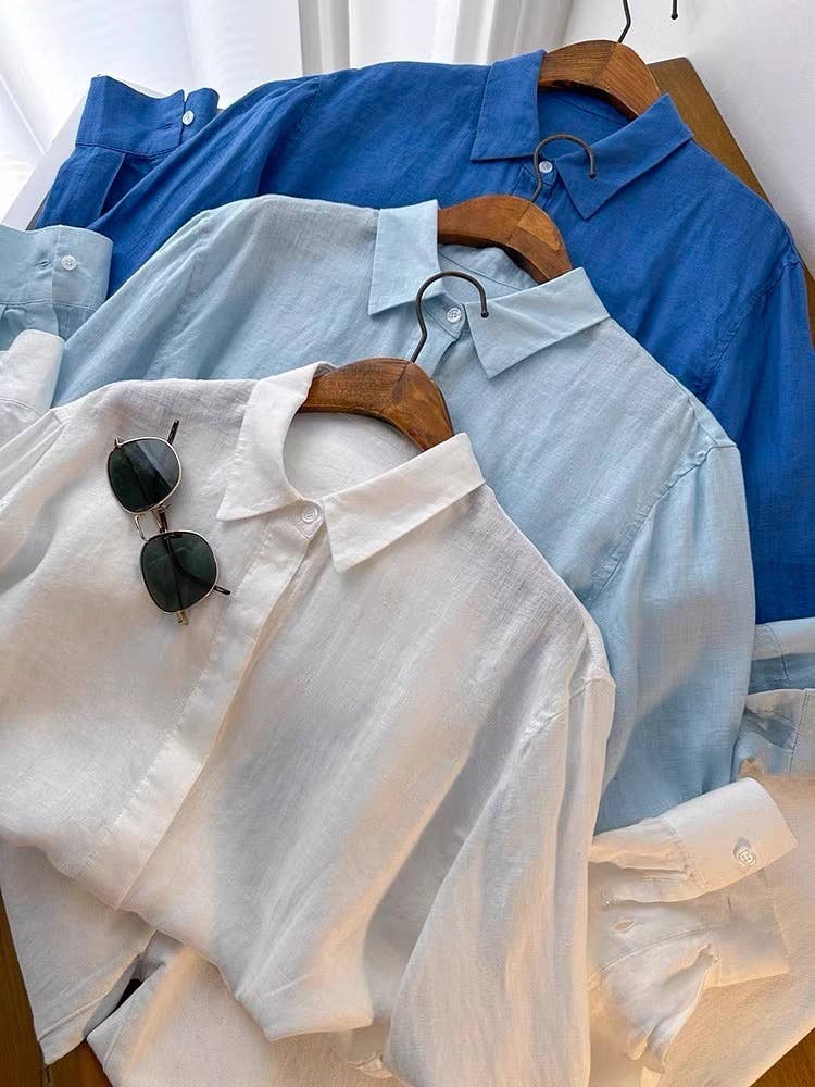 Cotton linen blend button down shirt