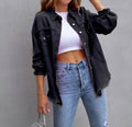 Ripped Long-Sleeved Denim Jacket