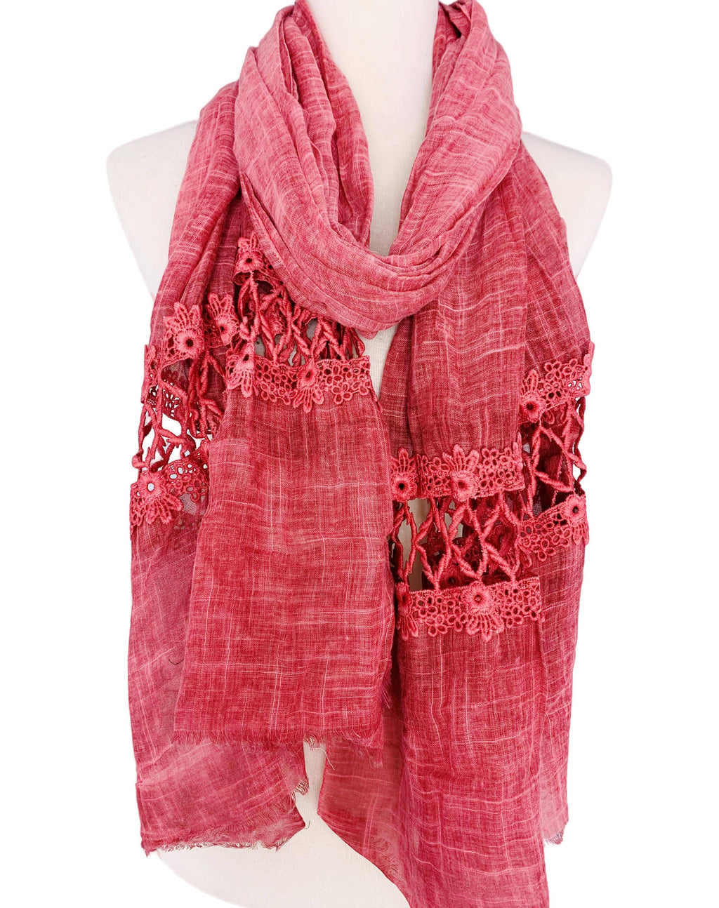 JC020201 Stonewash Lace-Detailed Solid Scarf