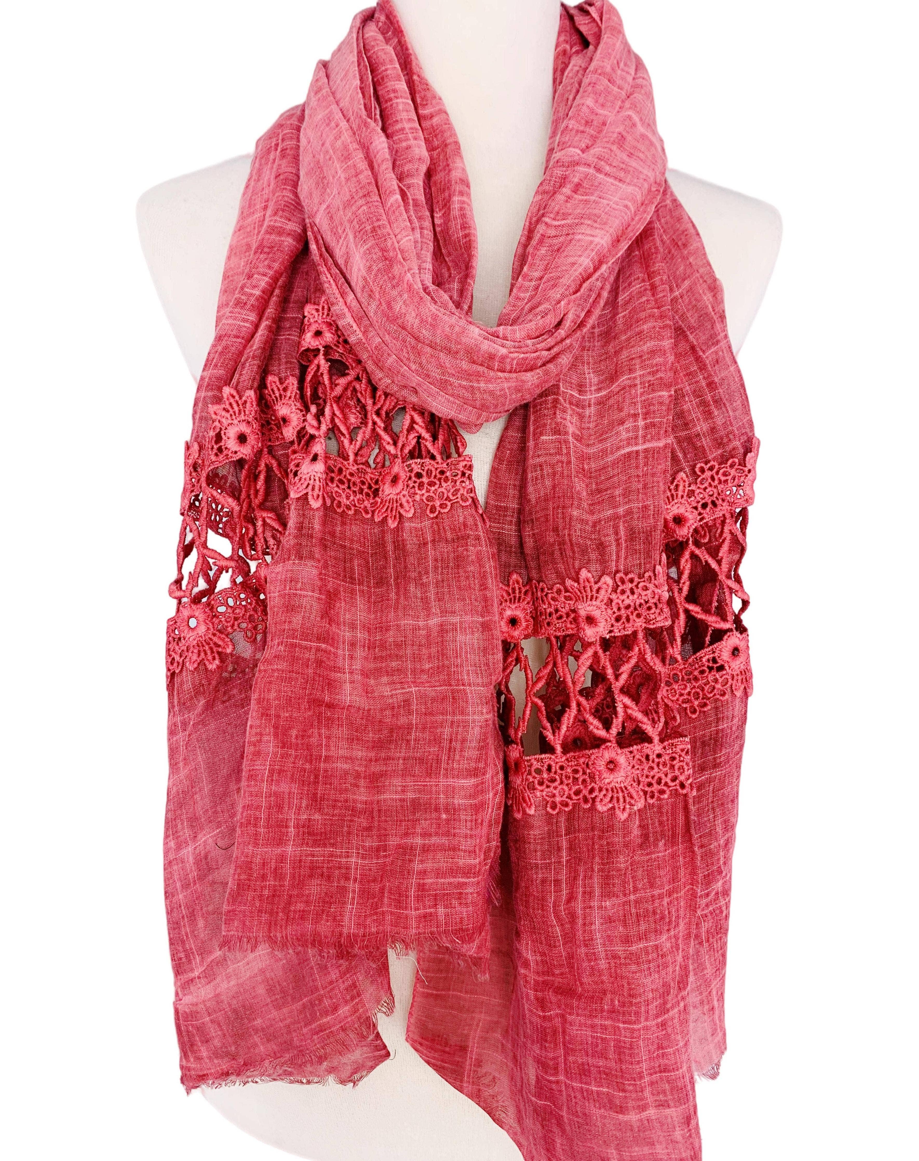 JC020201 Stonewash Lace-Detailed Solid Scarf