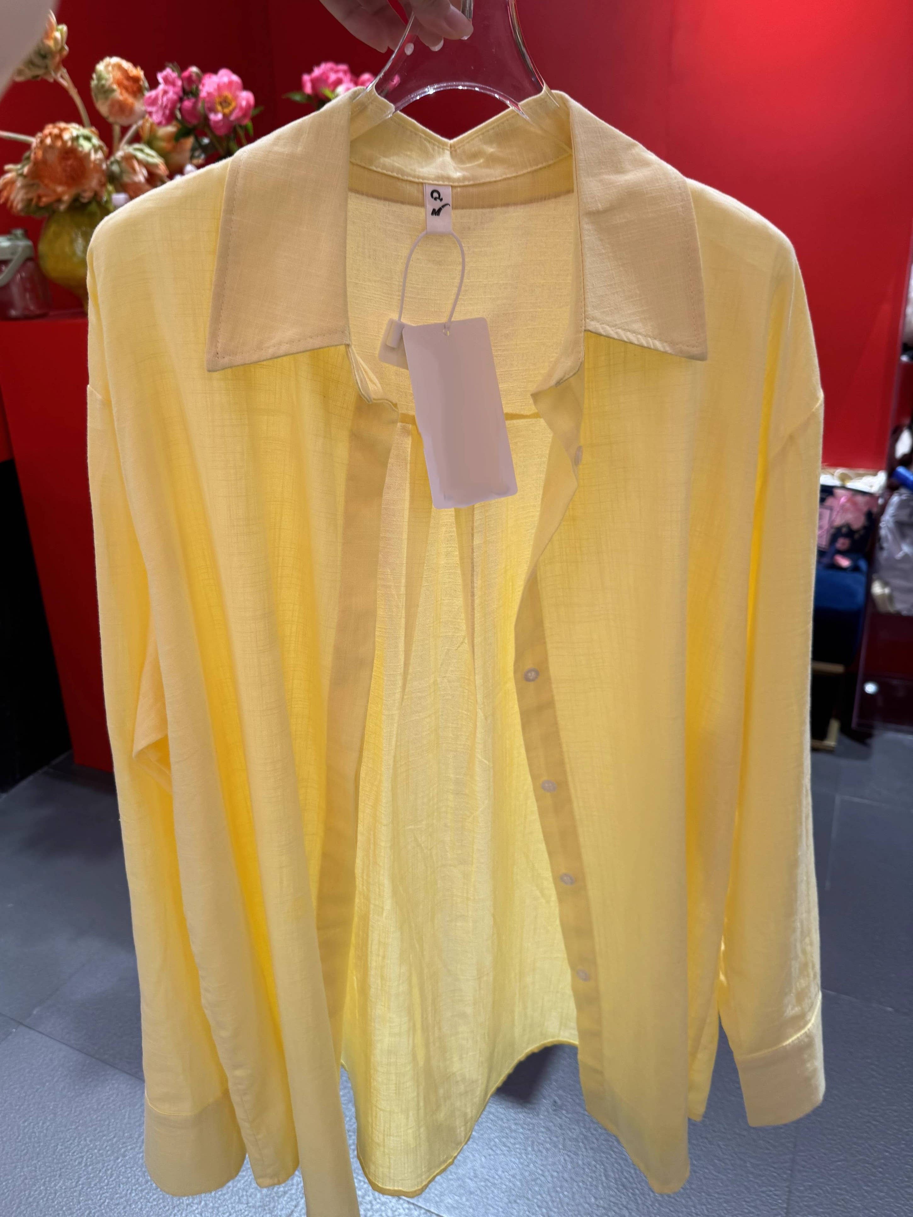 Cotton linen blend button down shirt