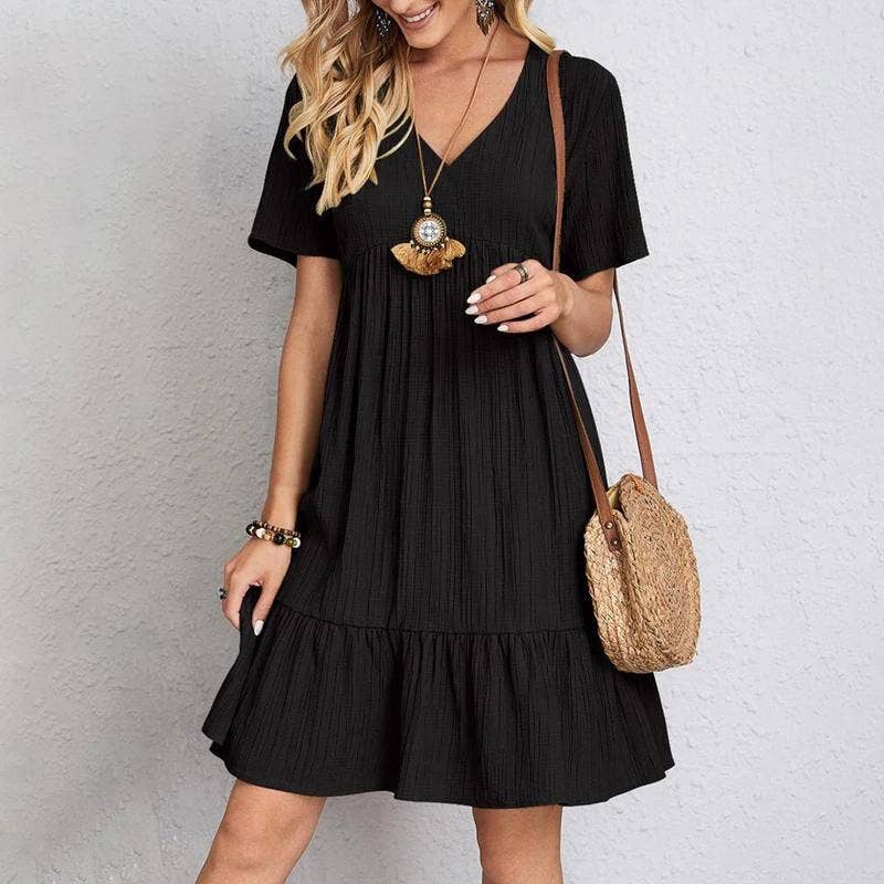 Summer Beach Boho V-Neck Ruffle Hem Dress