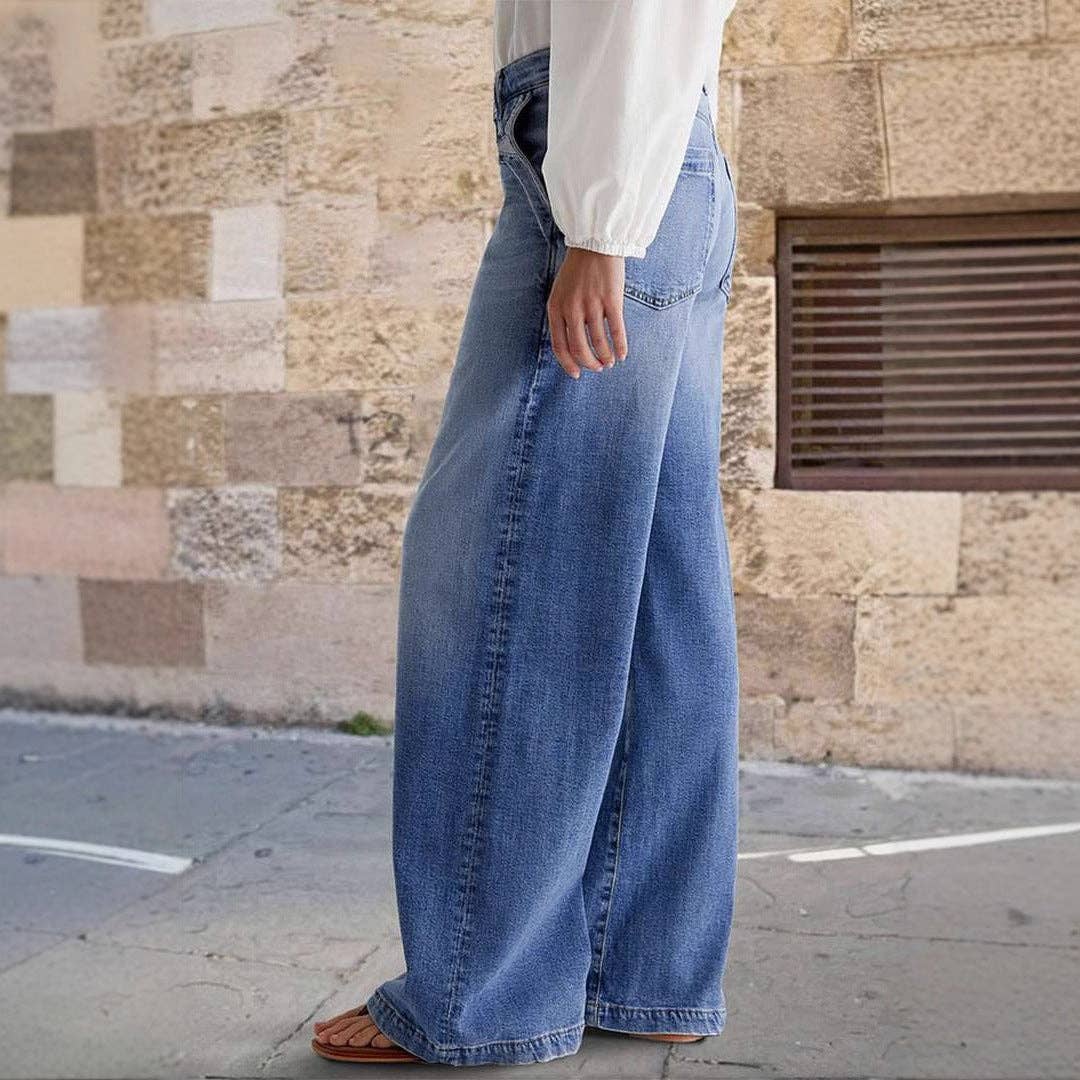 Vintage Washed Straight Leg Simple Jeans DP25A490