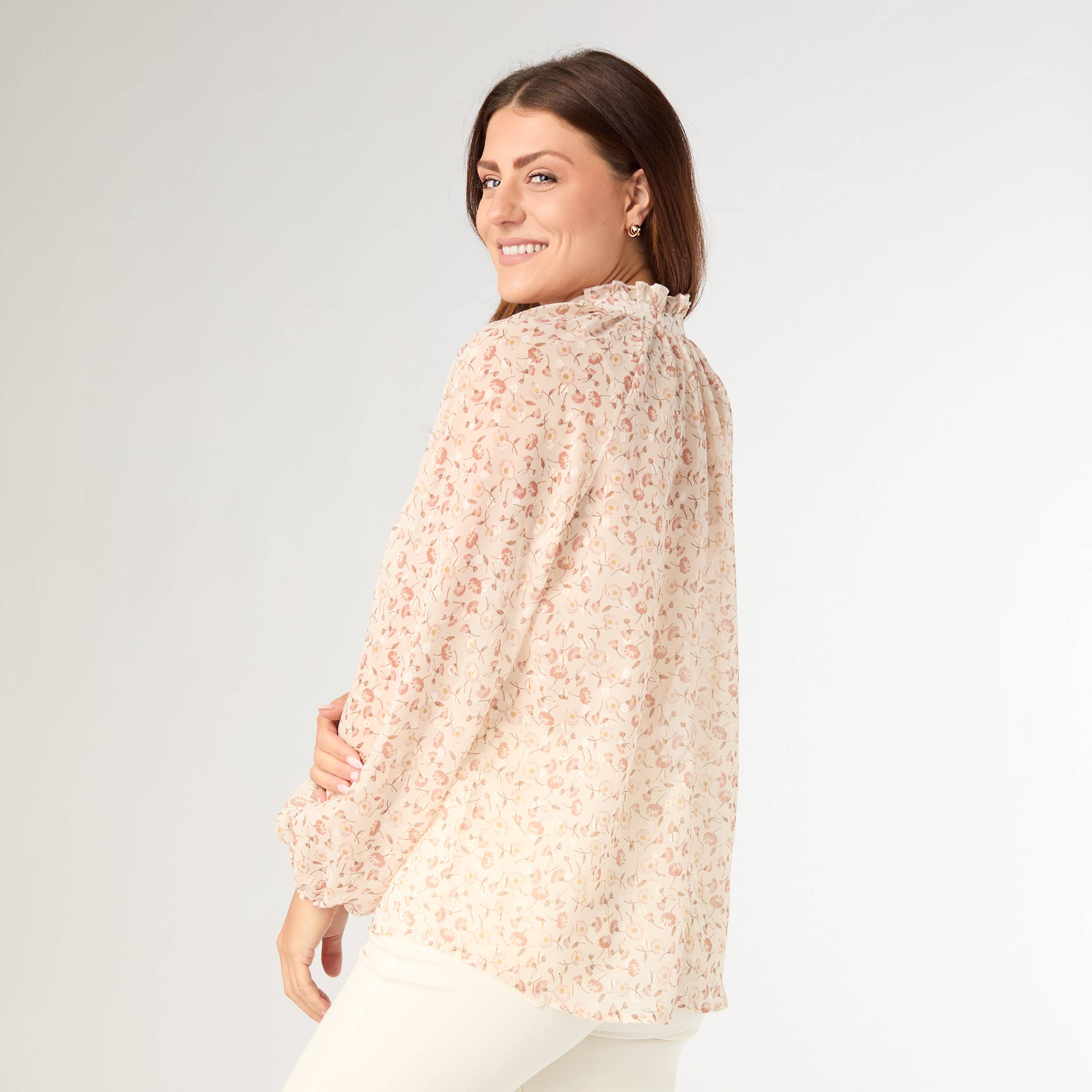 Maggie Flowy Chiffon V-Neck Top with Lurex