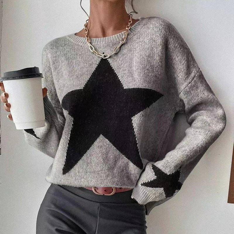 Round Neck Star Jacquard Pullover Sweater DPT1427