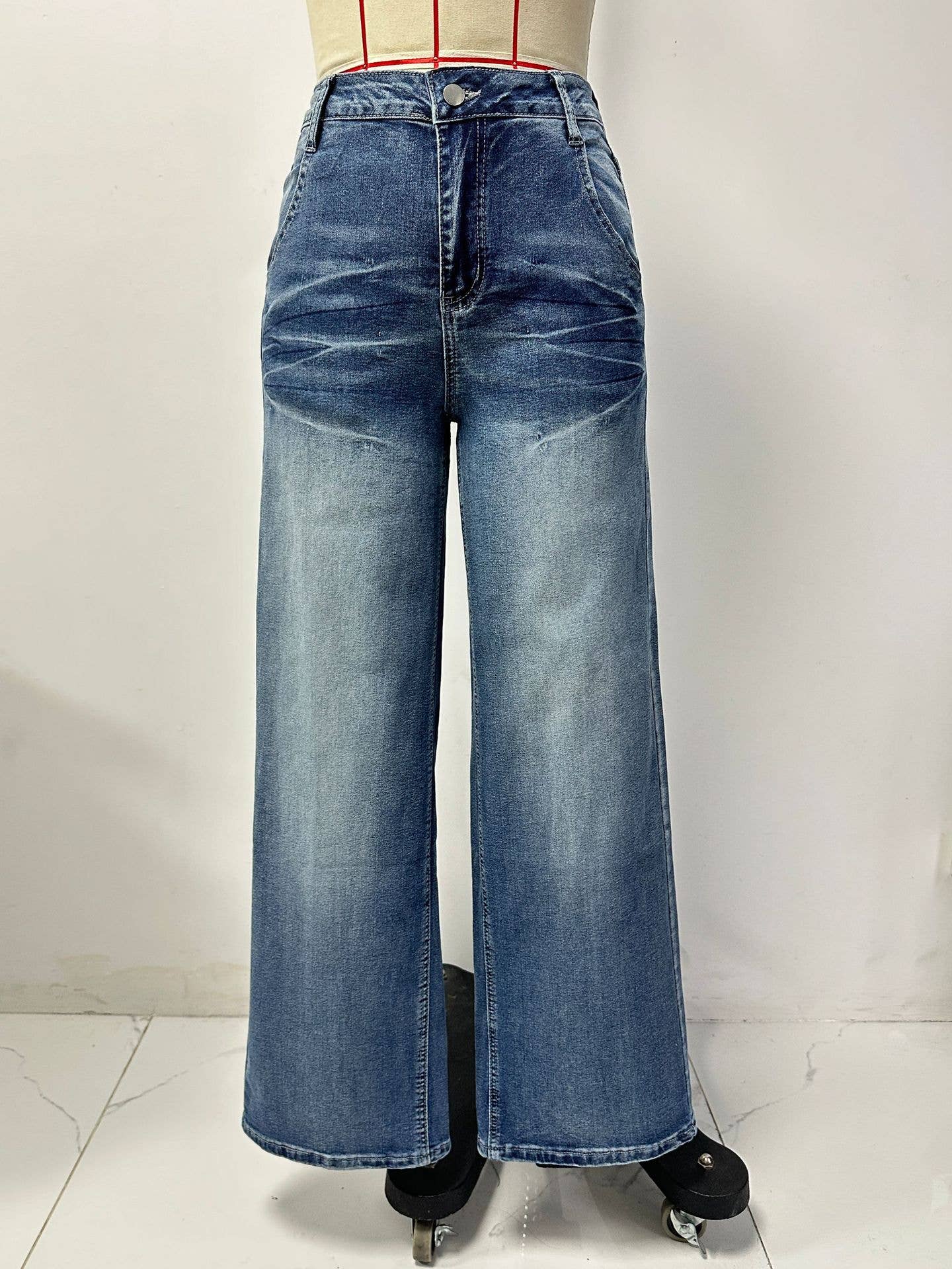 Loose high-waisted wide-leg straight-leg pants