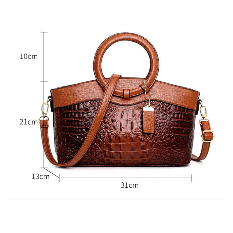 Vintage Round Top Handle Crocodile Pattern Tote Bag 8PU6BBG32