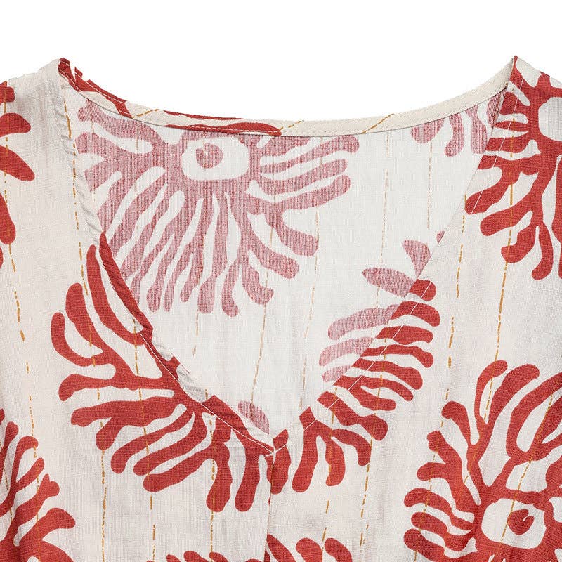 Boho Leather Pink Print V Neck Flutter Sleeve Maxi Dress