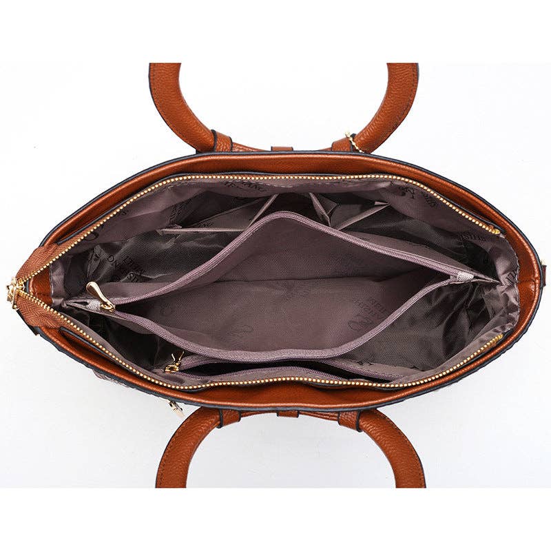 Vintage Round Top Handle Crocodile Pattern Tote Bag 8PU6BBG32