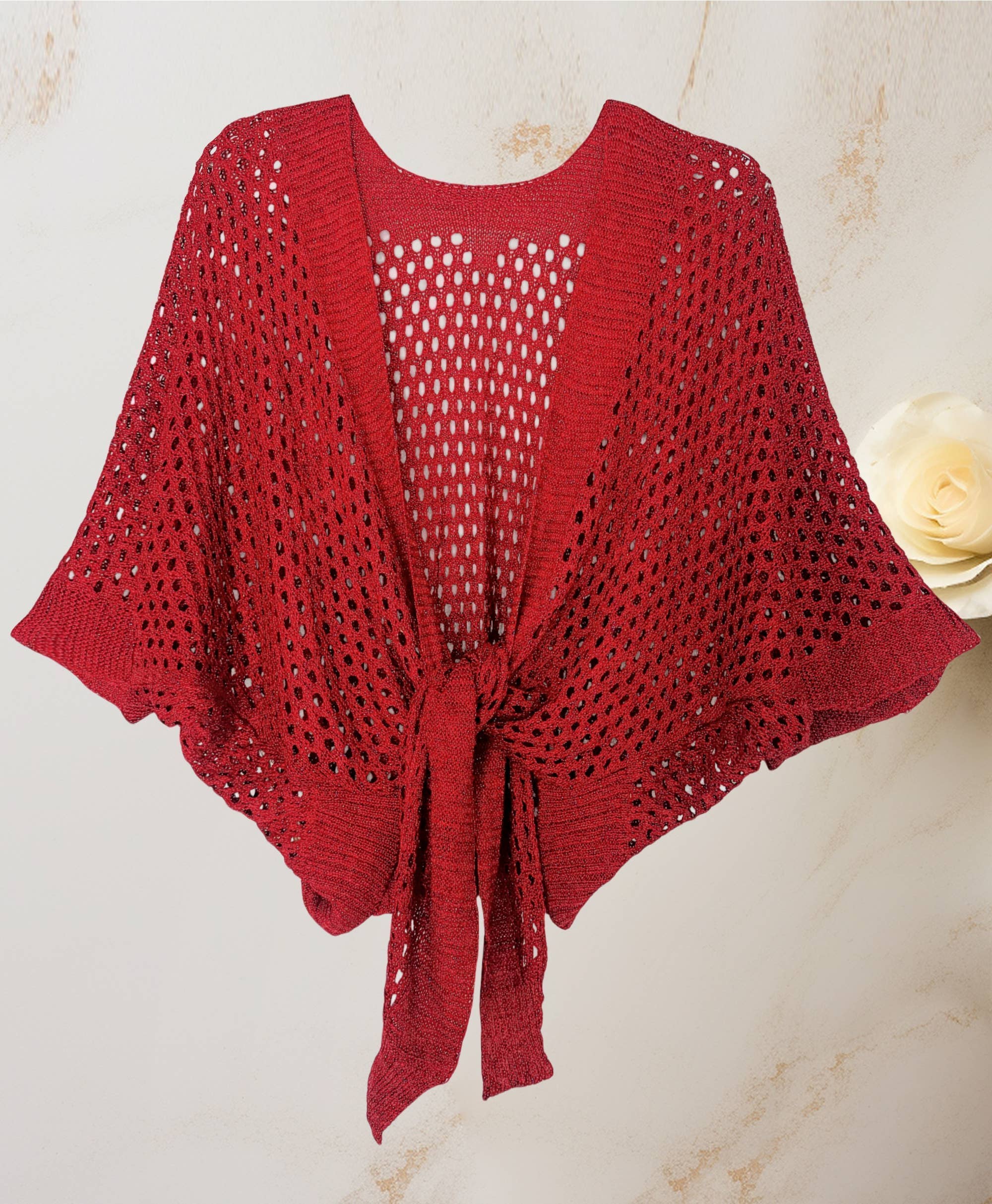 Eyelet Open-Knit cover up Cardigan with Front Tie