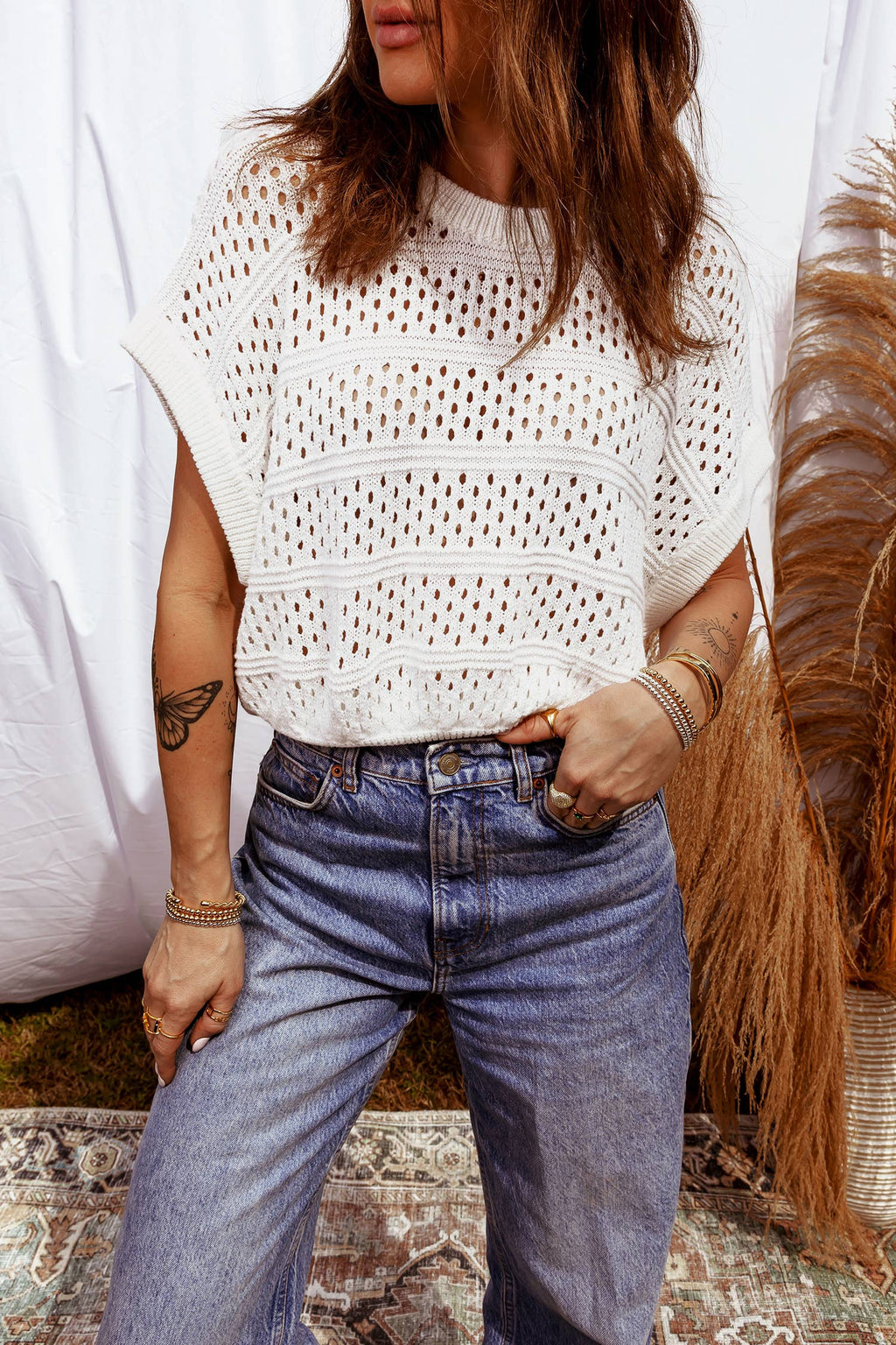 Spring 2026 Hollow Out Knit Round Neck Dolman Sweater | S-4X