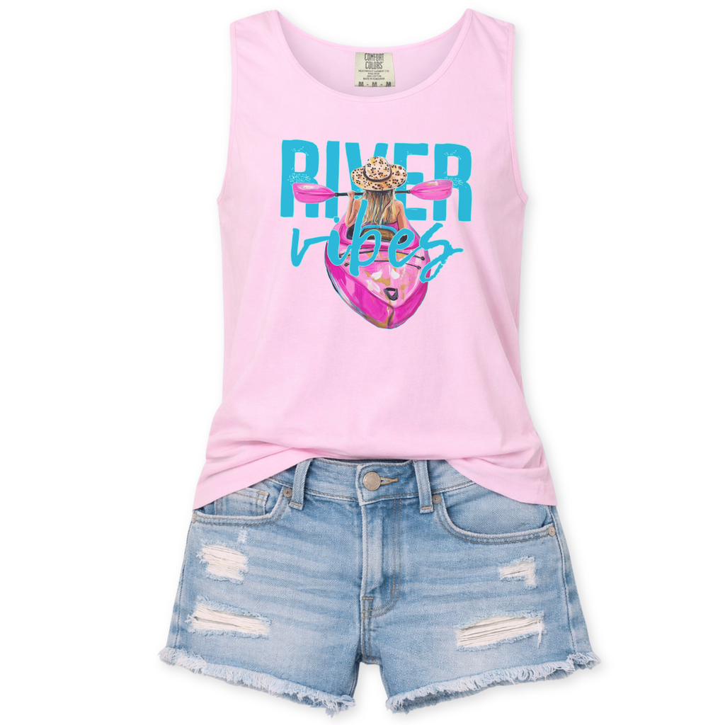 River Vibes Summer Graphic Comfort Colors Tank Top