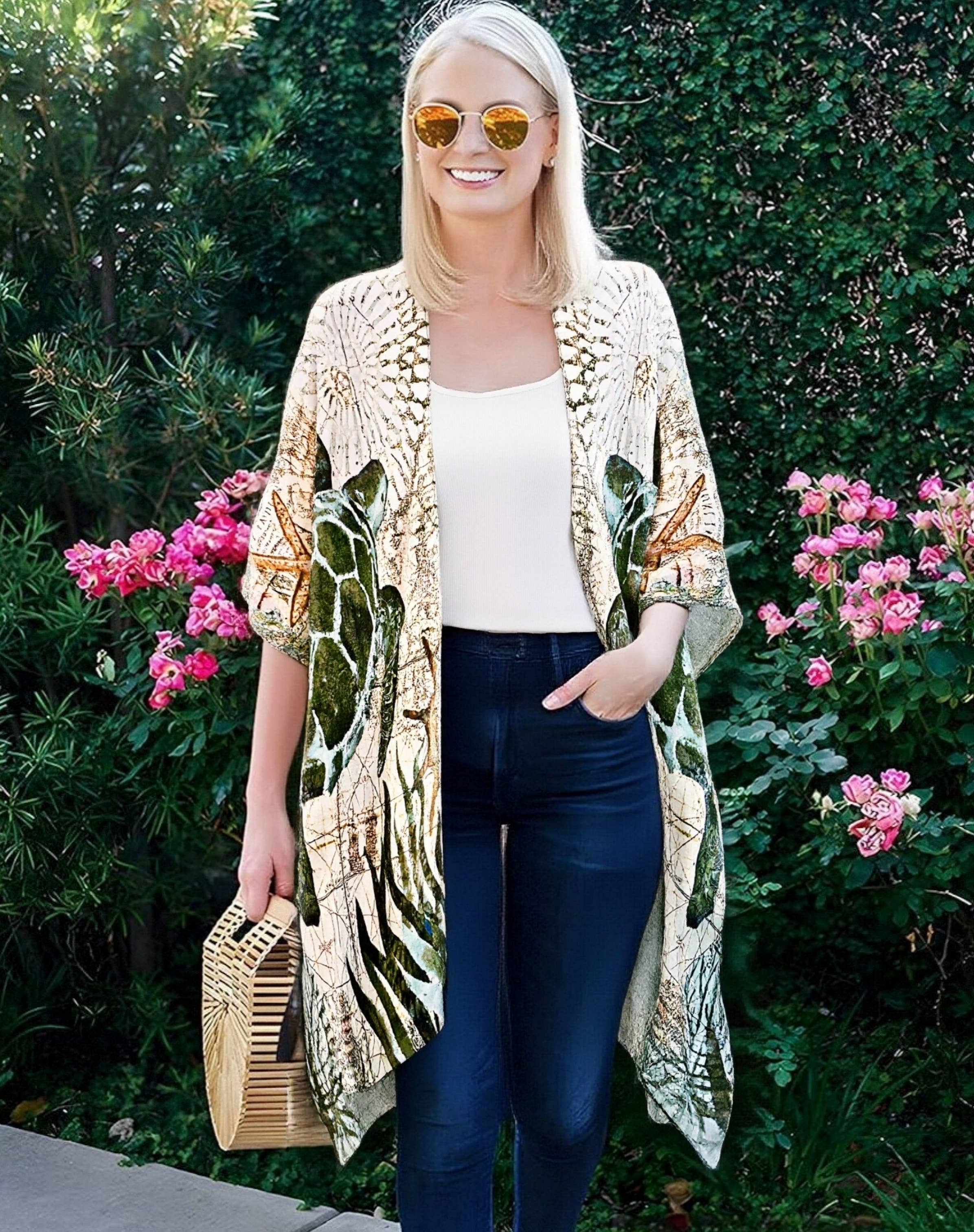 JC070960 Green-Multi Sea Turtle Kimono