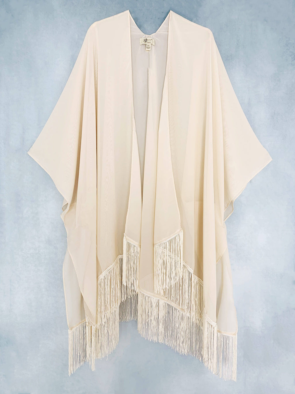 22 Colors-JC070901 Fringe-Detailed Solid Chiffon Kimono