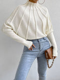 Wide Ribbed Mock neck Batwing Sleeve knit sweater
