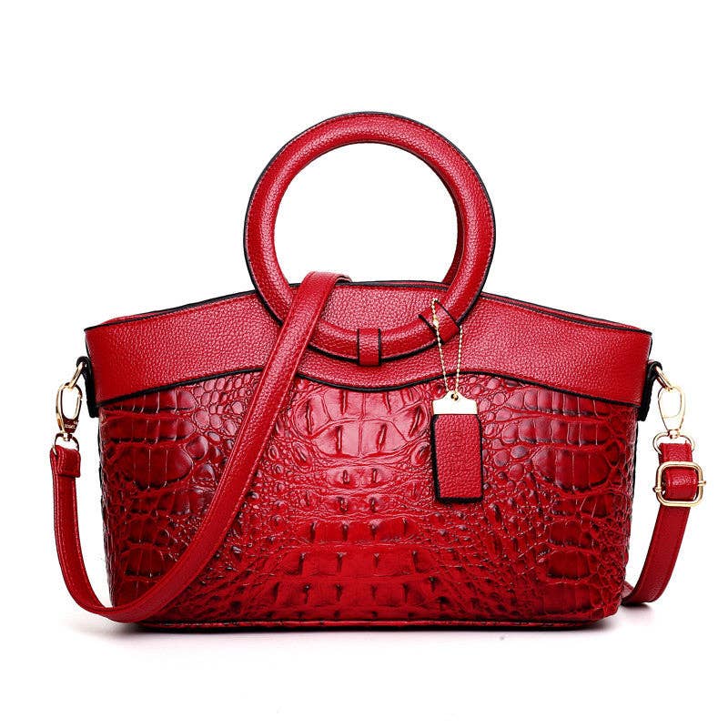 Vintage Round Top Handle Crocodile Pattern Tote Bag 8PU6BBG32