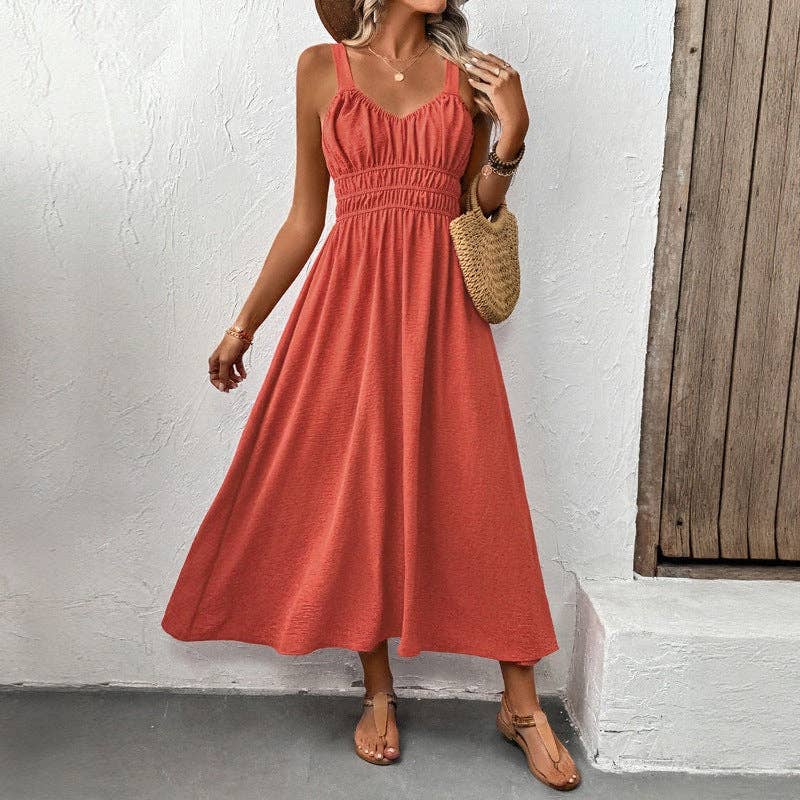 Sleeveless Red Summer Maxi Dress