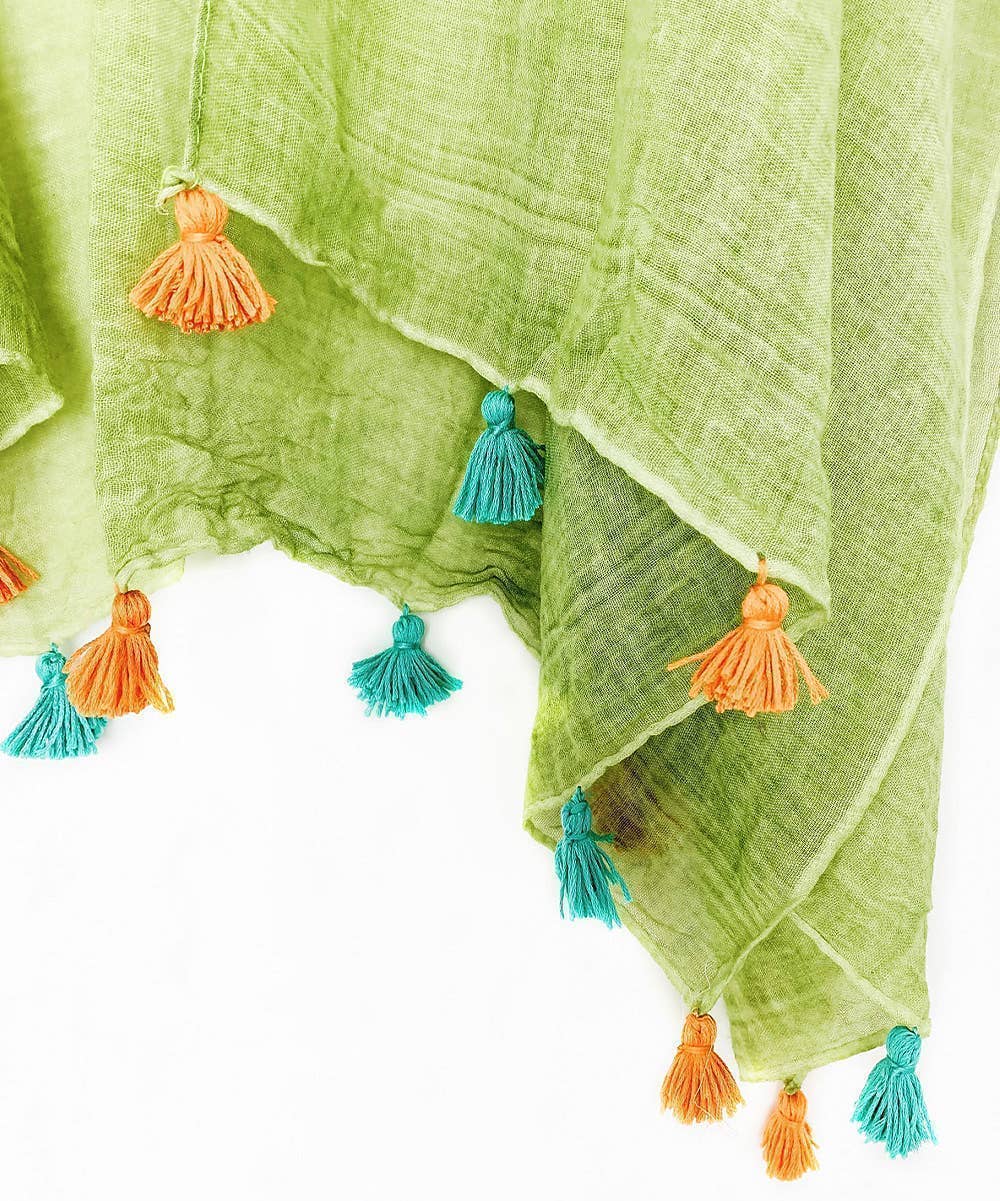 JC062614 Bohemian Stonewashed Cotton Kimono Wrap with Handmade Tassels