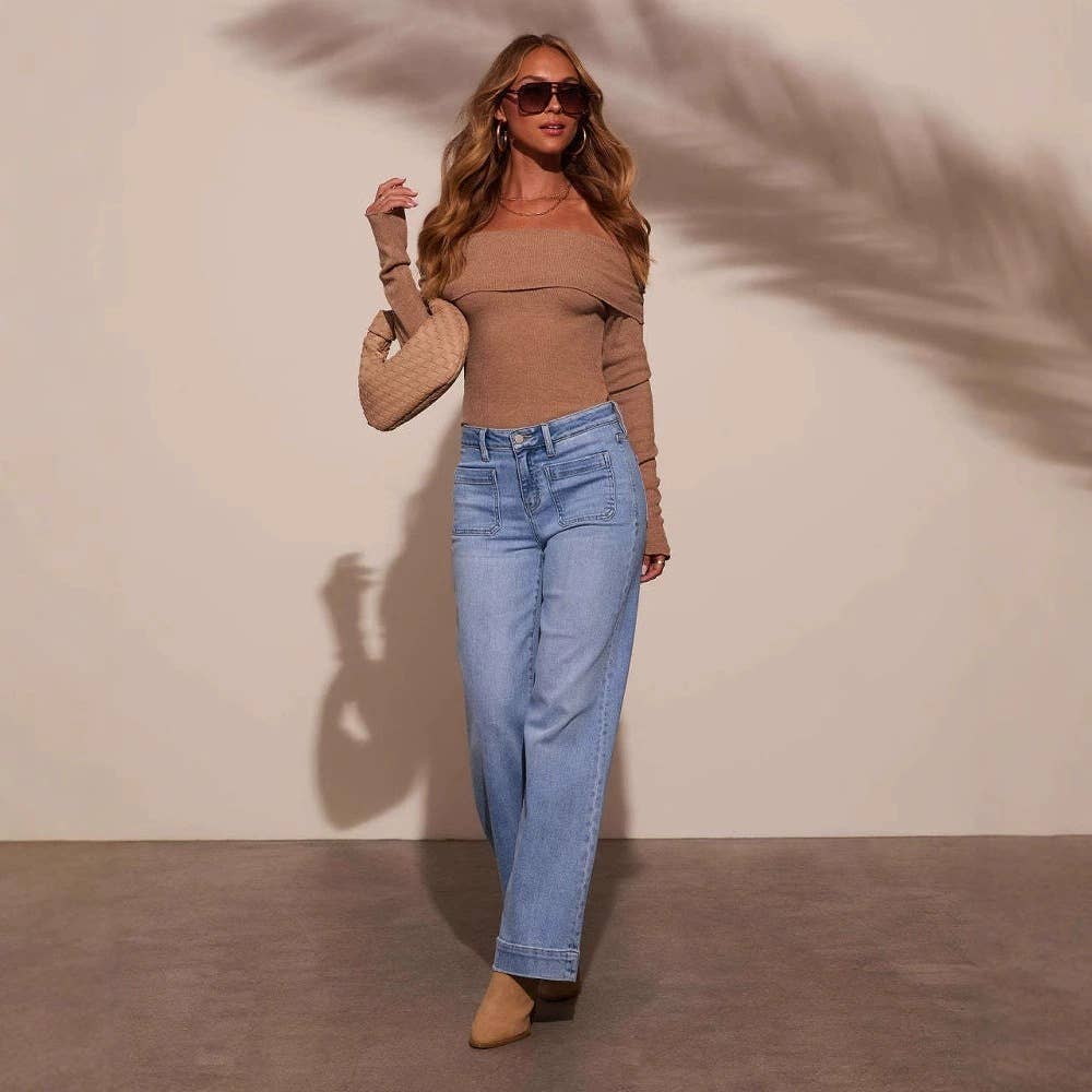 Slimming,wide-leg retro style straight-leg pants