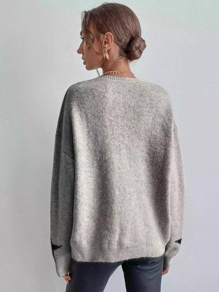 Round Neck Star Jacquard Pullover Sweater DPT1427