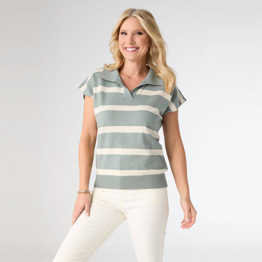 Lightweight Heavenly-Luxe Short Sleeve Striped V-Neck