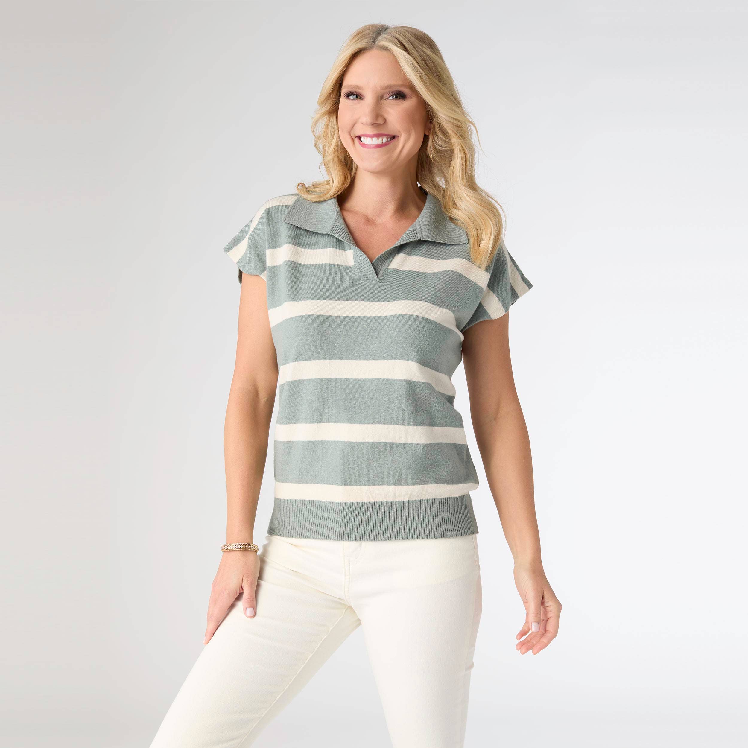 Lightweight Heavenly-Luxe Short Sleeve Striped V-Neck