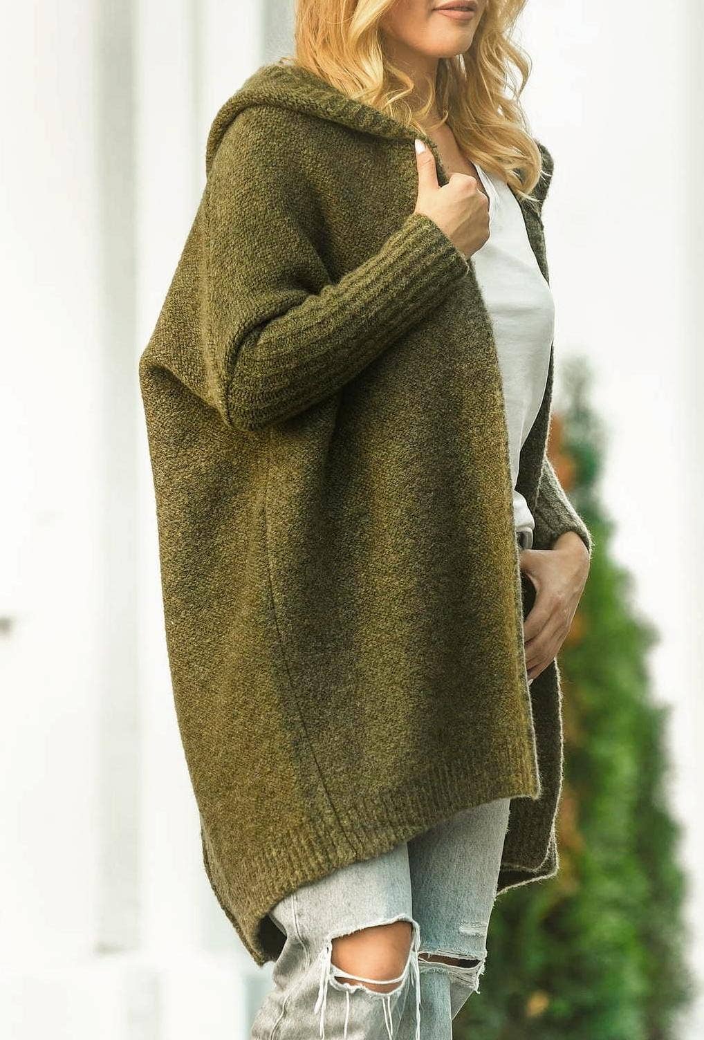 Thickened hoodie knitted cardigan