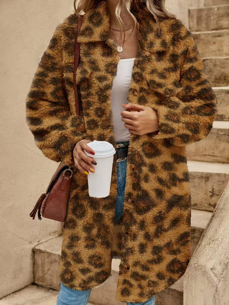 Women's Fleece Button-Front Cardigan Jacket with Pockets