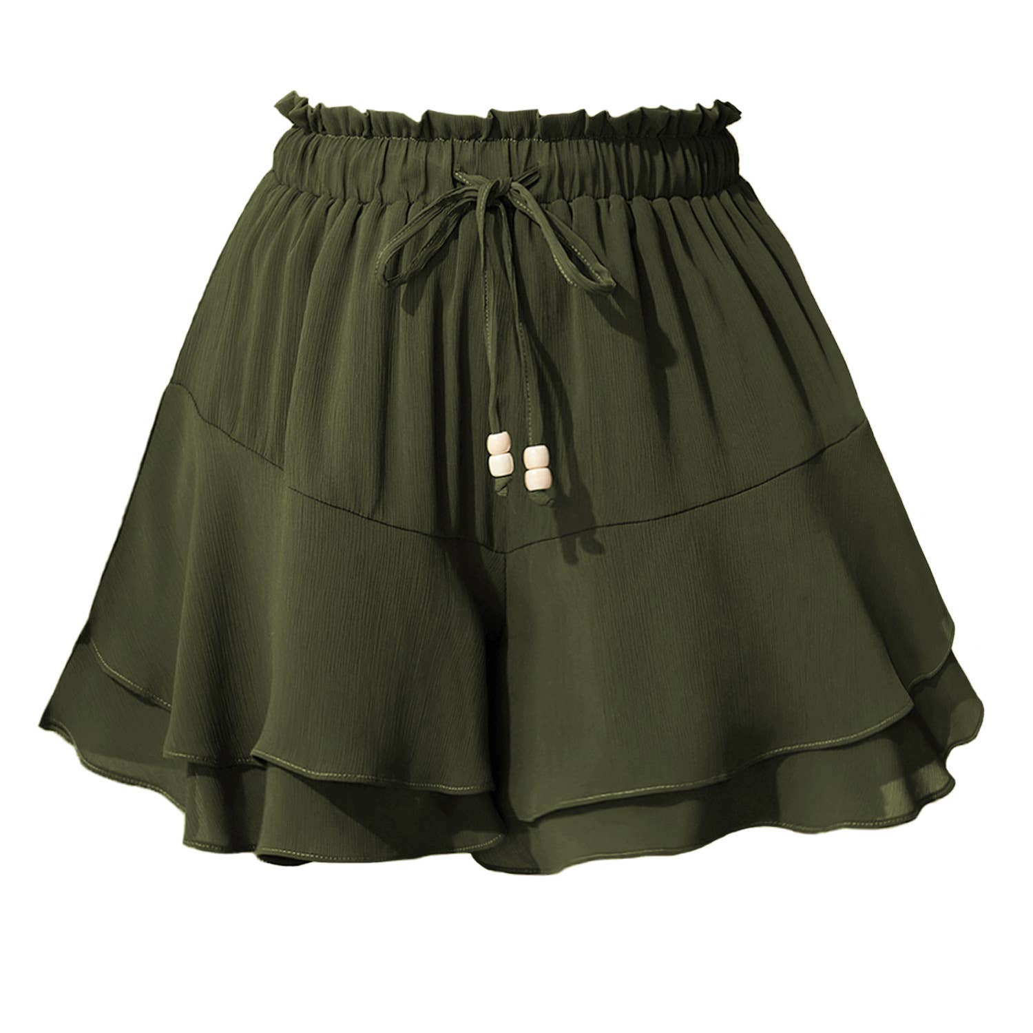 Drawstring tiered ruffle skirt beach boho skort