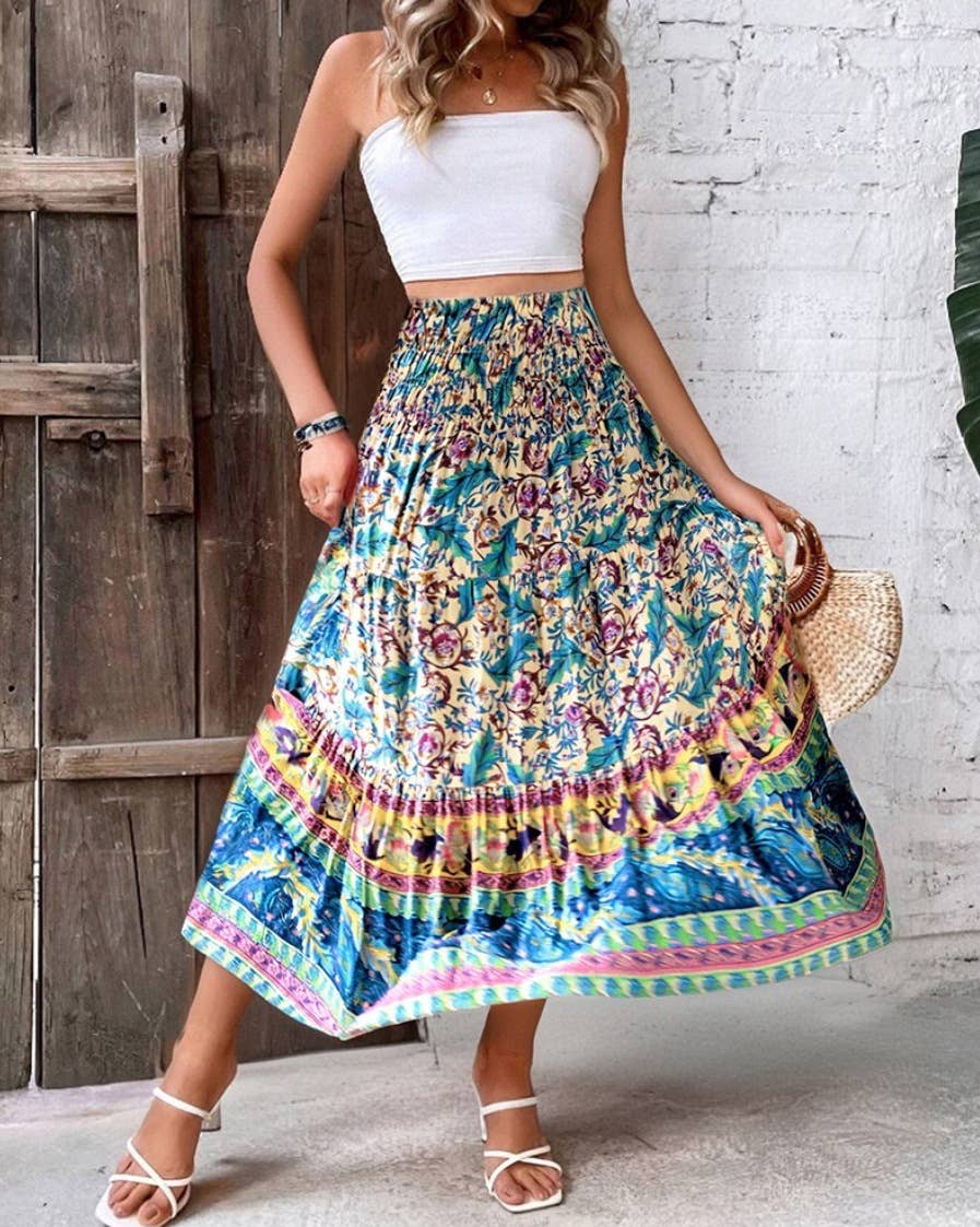 Swing Style Bohemia Ethnic Floral maxi skirt