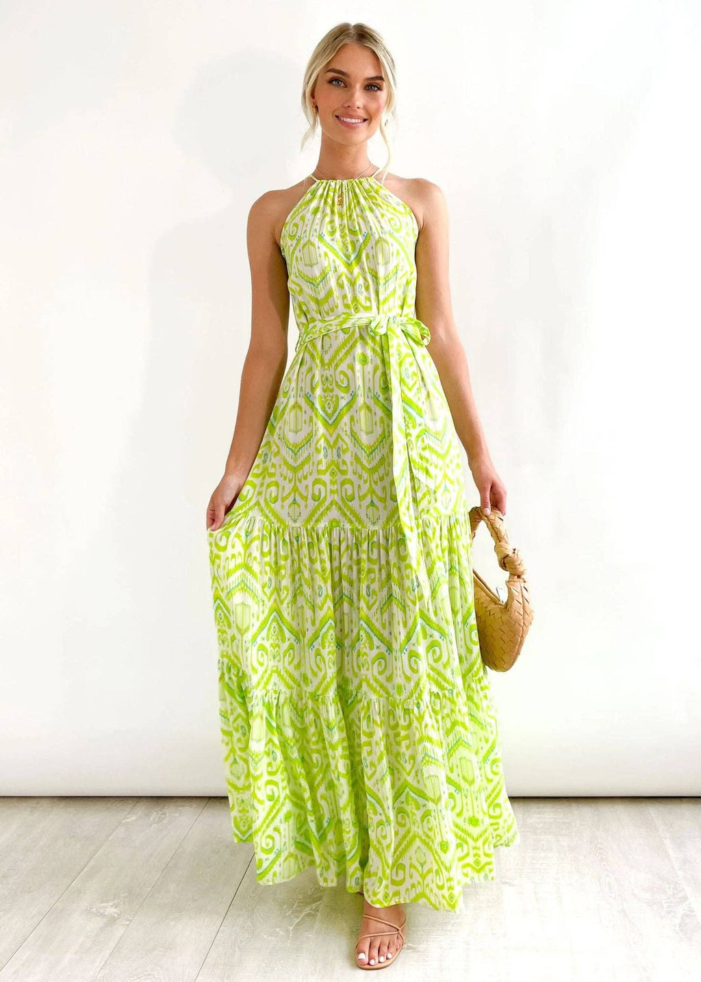 Women High Waist Beach Print Halter Dress