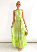 Women High Waist Beach Print Halter Dress