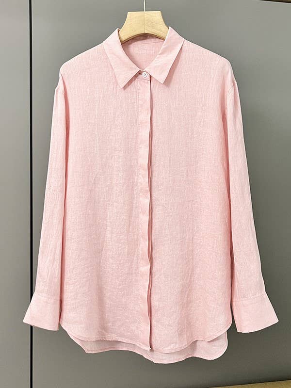 Cotton linen blend button down shirt