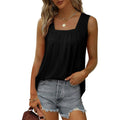 Pleated Square Neck Sleeveless High Low Casual Tank Top