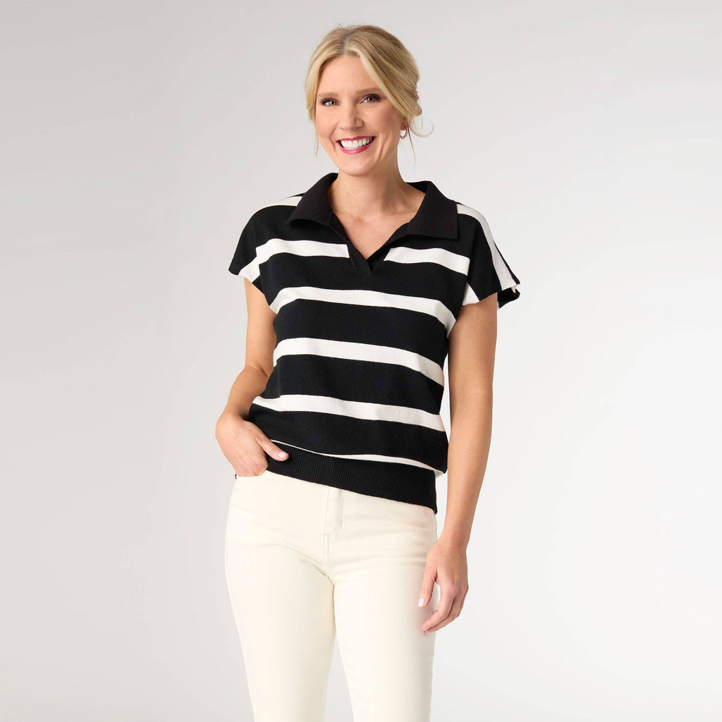 Lightweight Heavenly-Luxe Short Sleeve Striped V-Neck