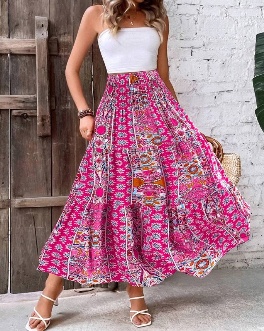 Swing Style Bohemia Ethnic Floral maxi skirt