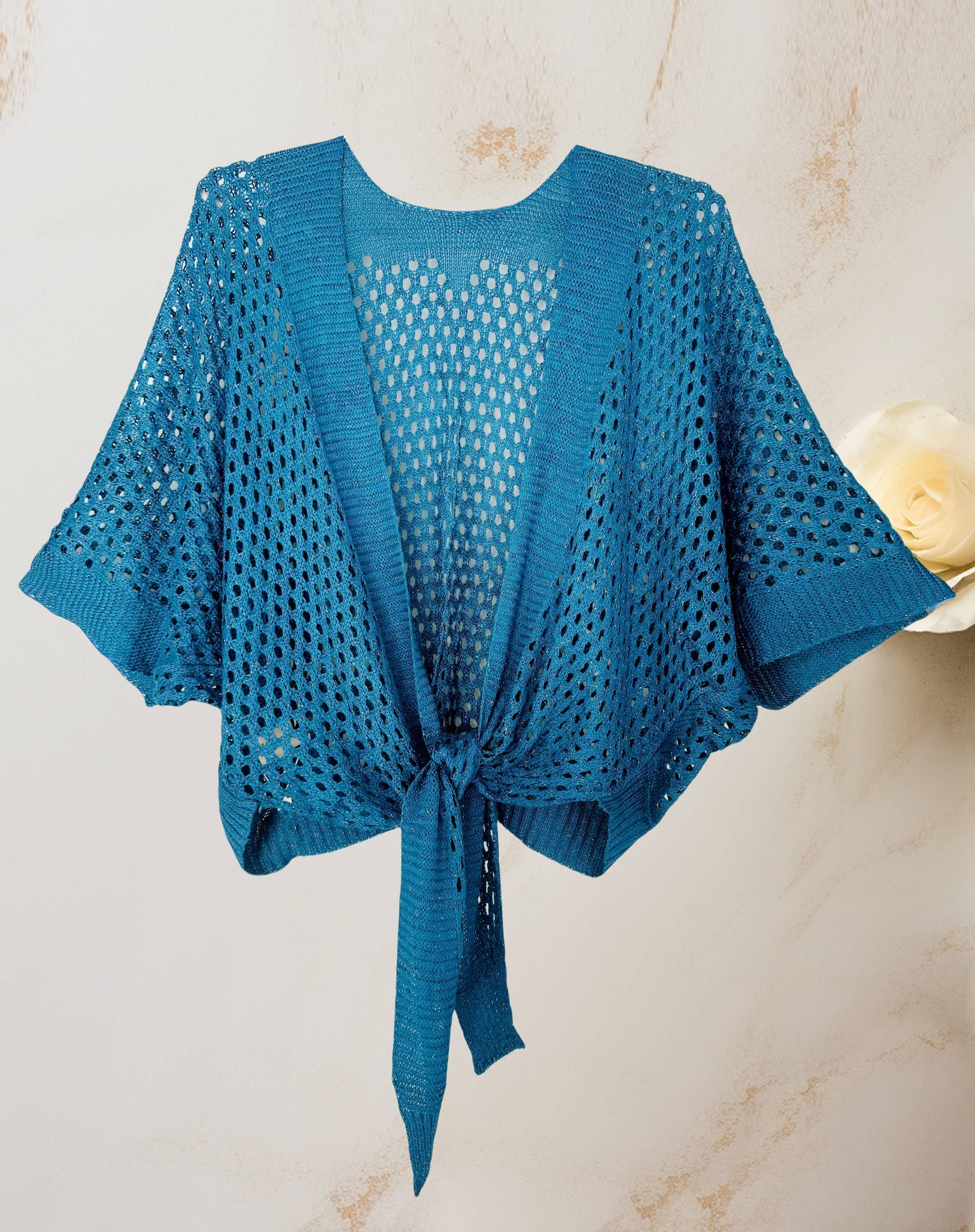 Eyelet Open-Knit cover up Cardigan with Front Tie