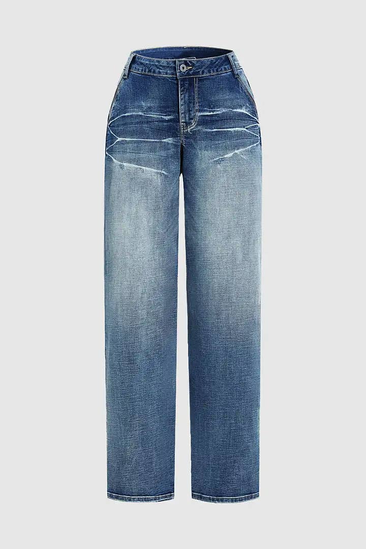 Loose high-waisted wide-leg straight-leg pants