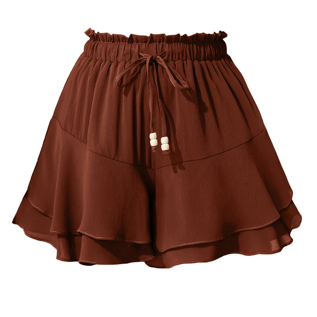 Drawstring tiered ruffle skirt beach boho skort