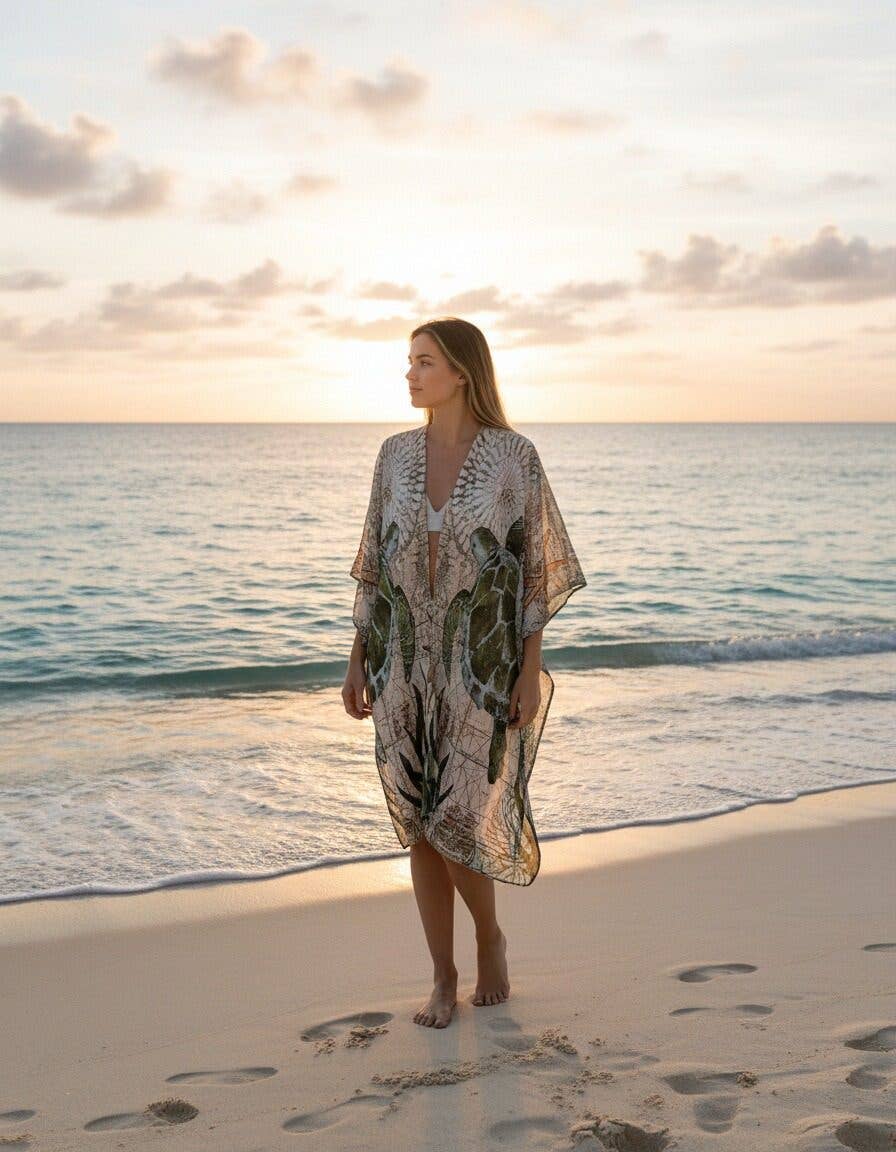 JC070960 Green-Multi Sea Turtle Kimono