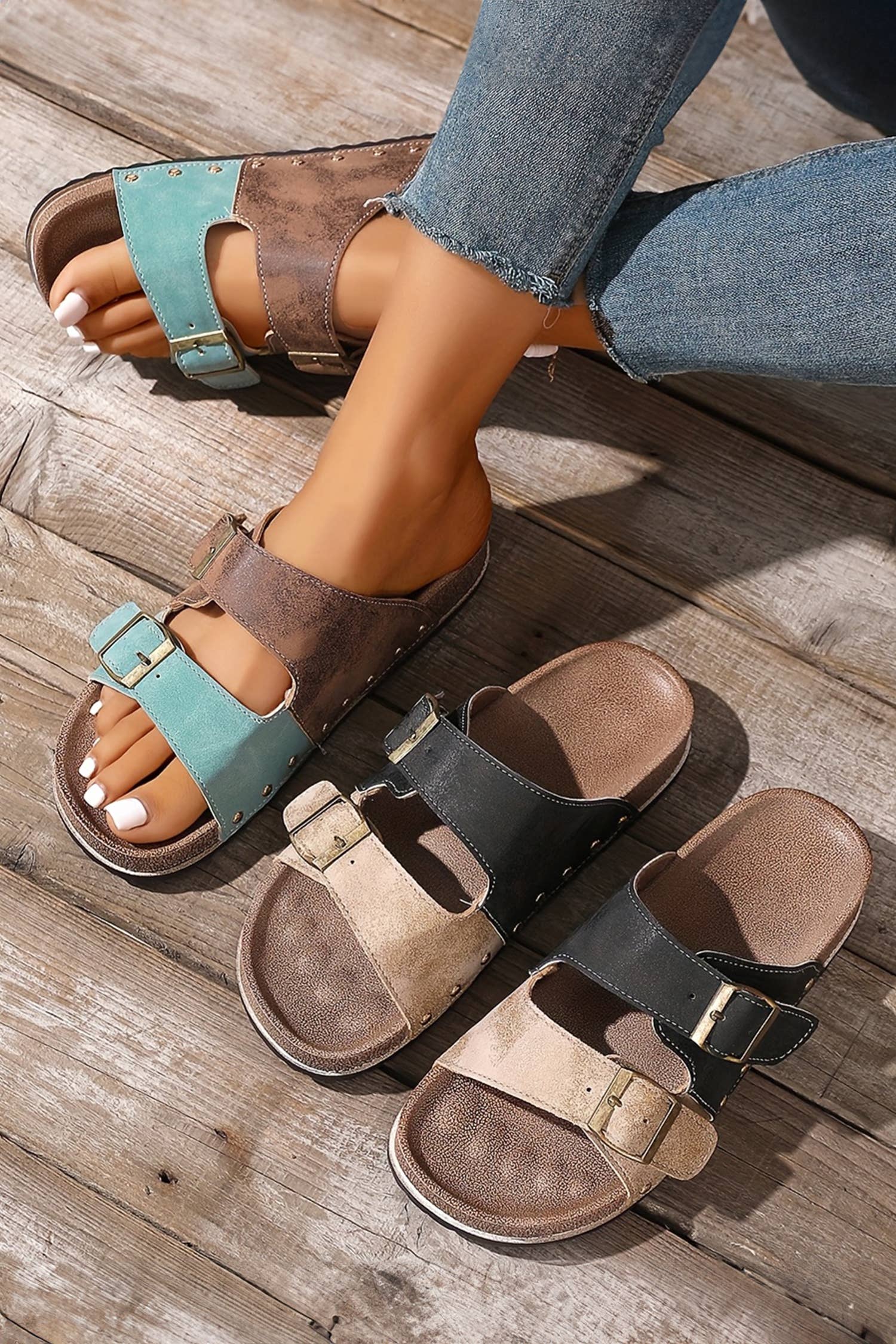 Western Suede Rivet Hollow Out PU Leather Slip-on Shoes