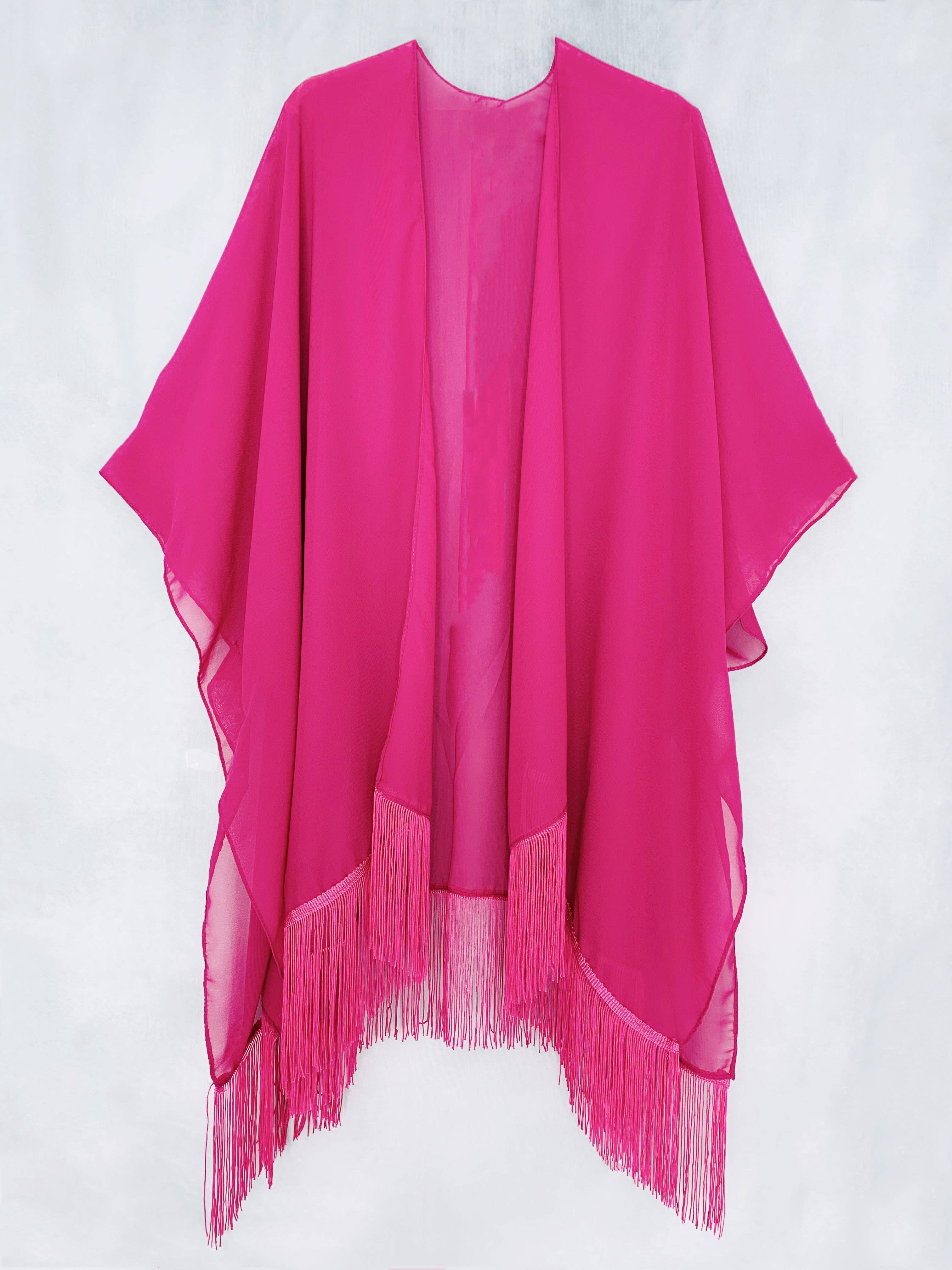 22 Colors-JC070901 Fringe-Detailed Solid Chiffon Kimono
