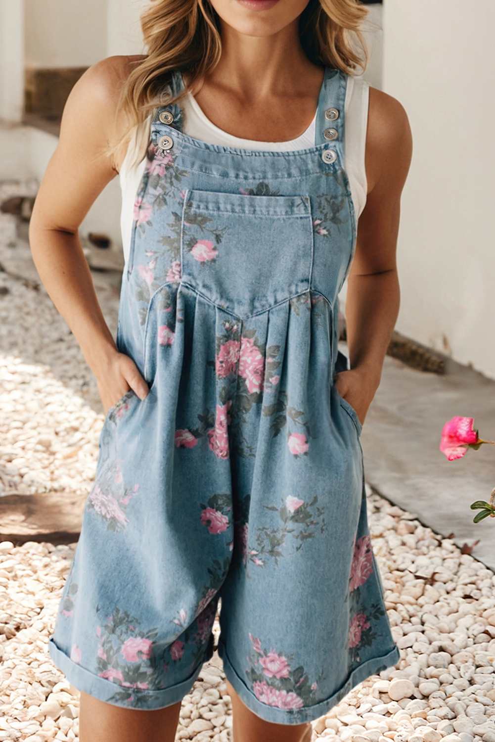 LDC Floral Print Pocket Denim Shortalls