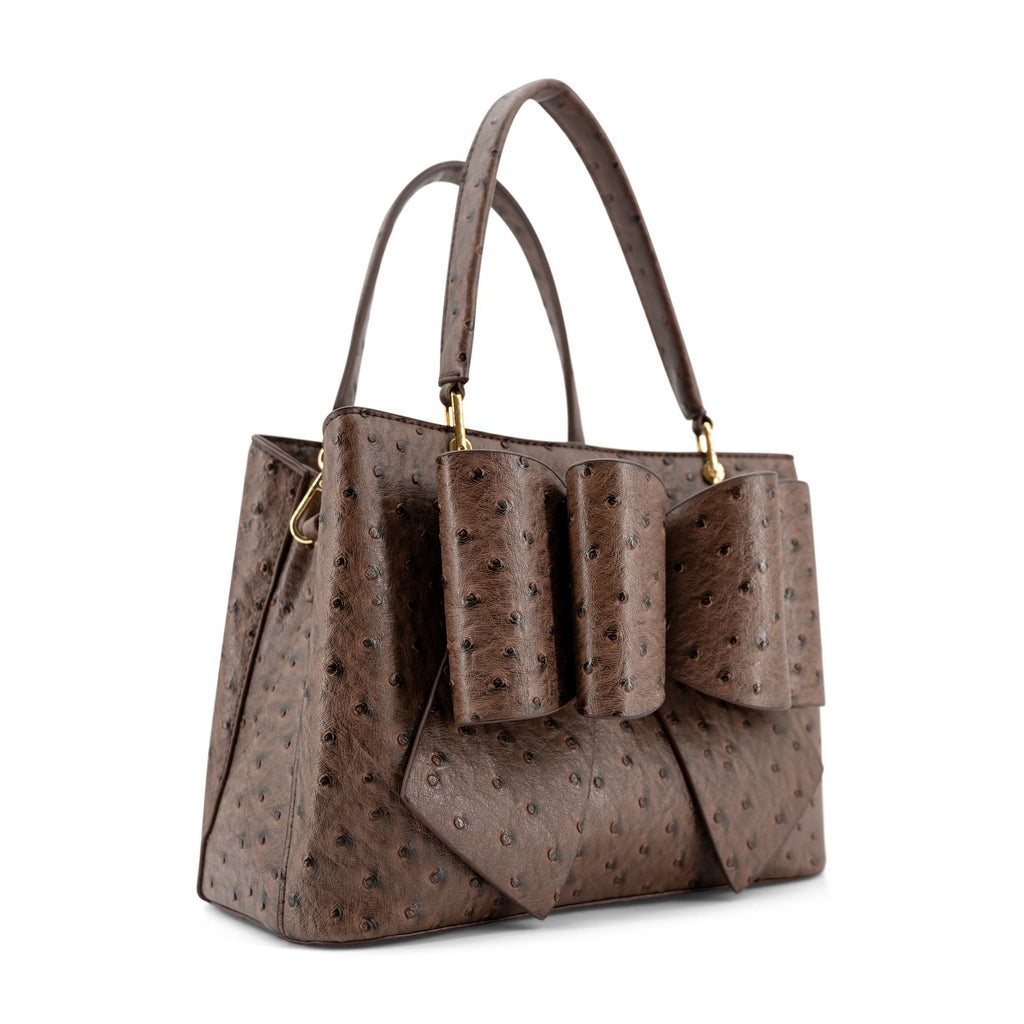 Vegan Leather Remi Embossed Bow Satchel Bag –Ostrich Print