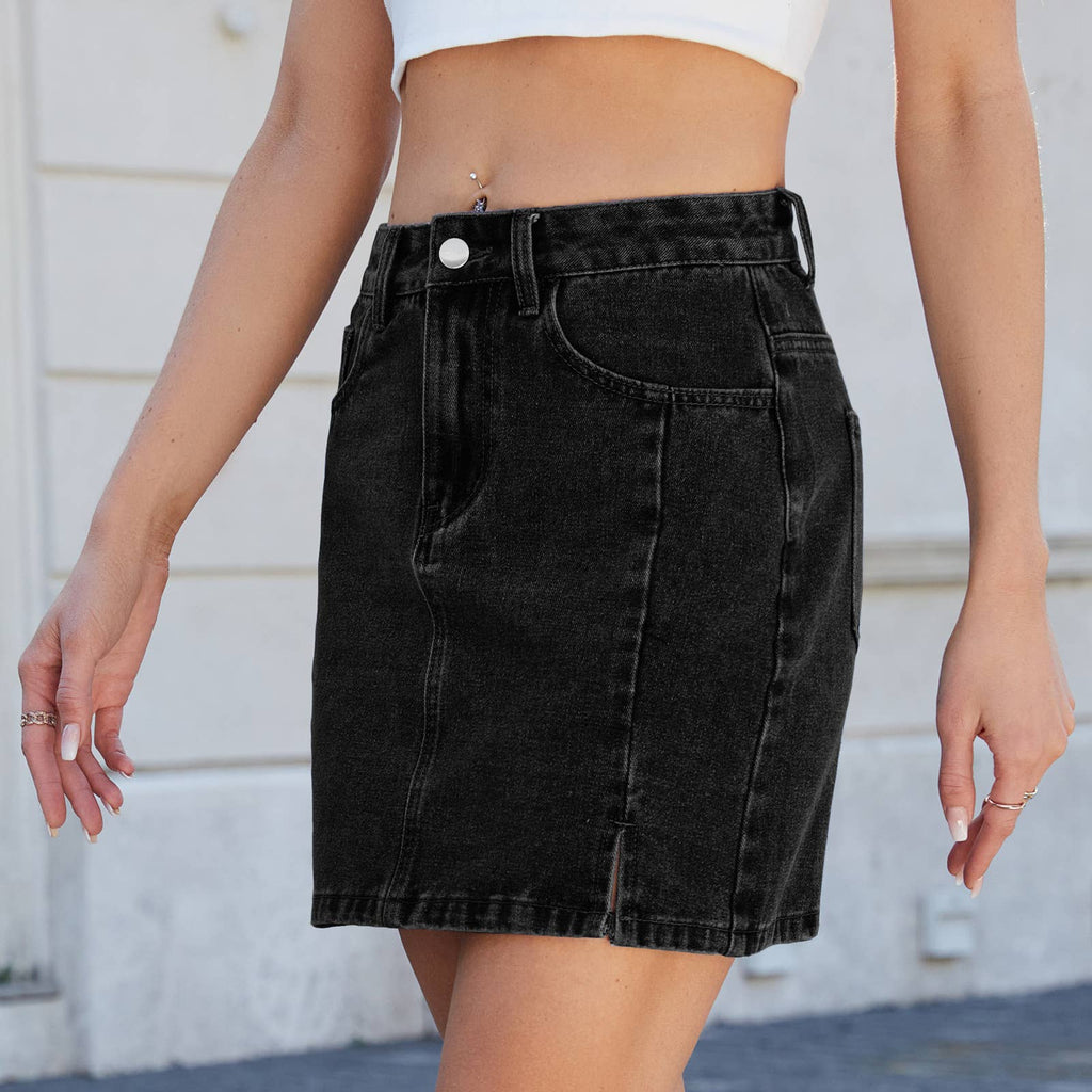 Fashion split basic denim short hip wrap skirt