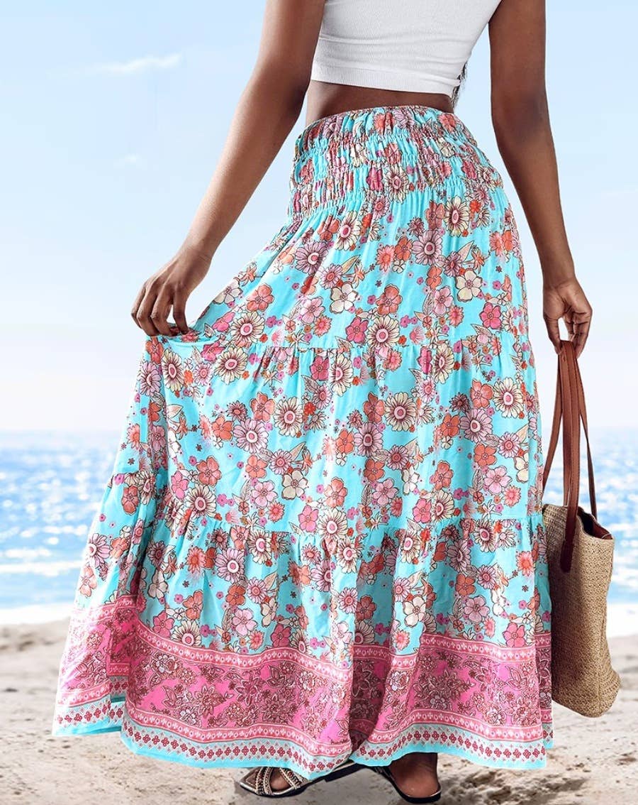Swing Style Bohemia Ethnic Floral maxi skirt