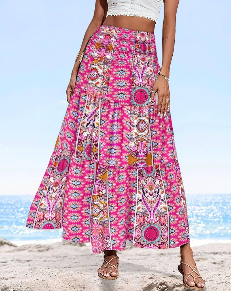 Swing Style Bohemia Ethnic Floral maxi skirt
