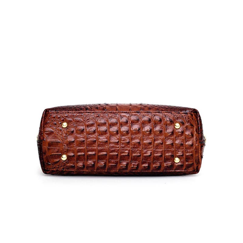 Vintage Round Top Handle Crocodile Pattern Tote Bag 8PU6BBG32